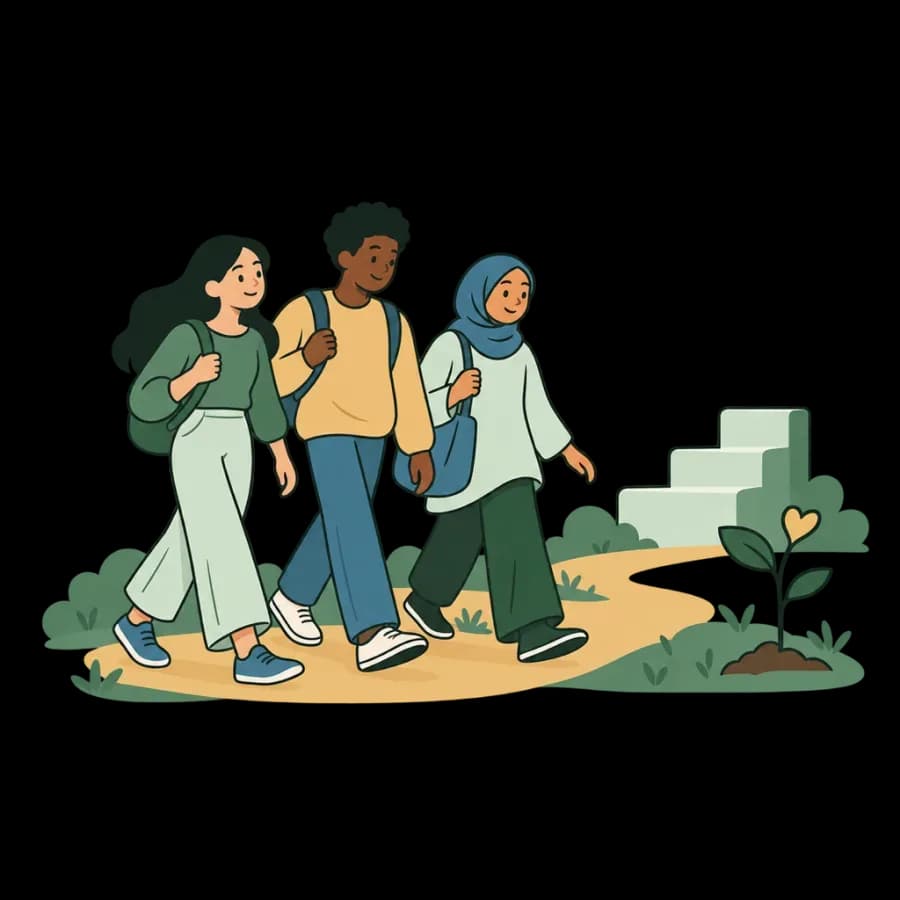 Three friends walking together