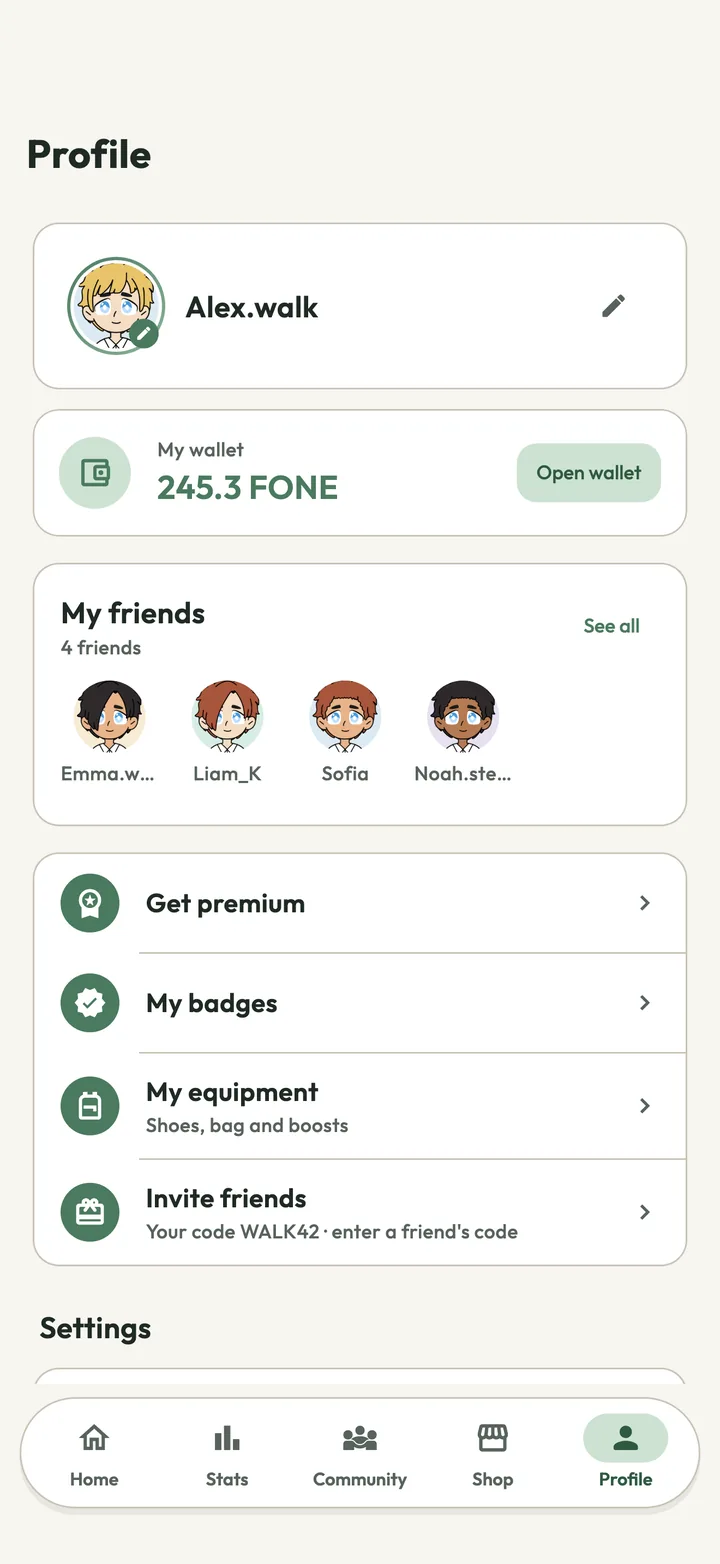 MythoWalk screen: Profile