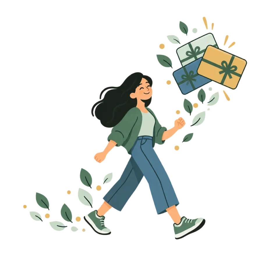 A happy walker collecting rewards